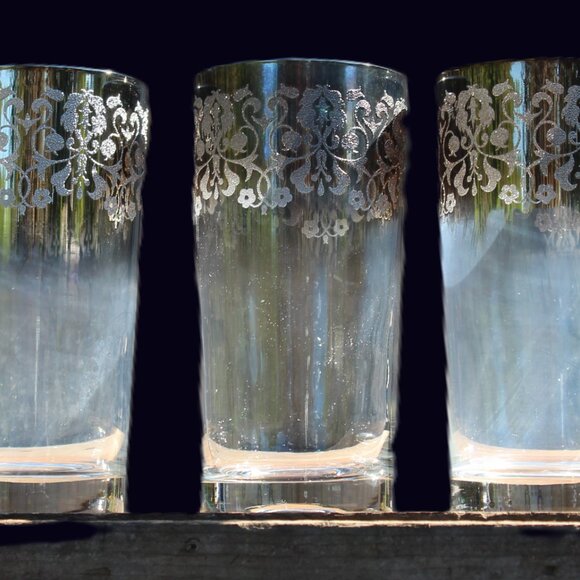 VTG Silver Fade Lusterware HighBall/Iced Tea Tumblers 5.5" 12oz MCM Set of 3 - Picture 3 of 5